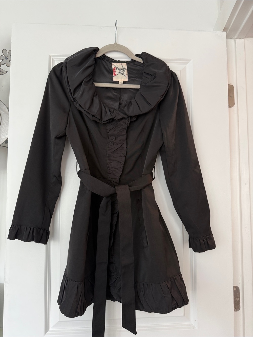 Black Ruffled Trench Coat - Women